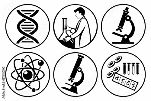 A set of science and research icons isolated on white background