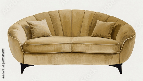 Living Room Seat Beige gold curved sofa bed isolated watercolor vector illustration svg