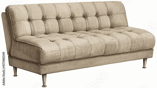 Cozy Sofa Watercolor light beige, tufted futon sofa isolated vector illustration svg