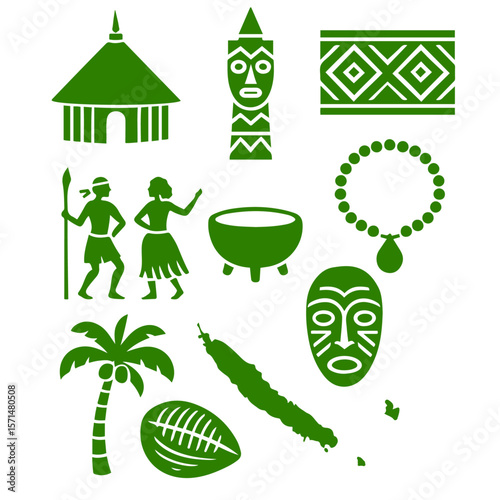 vector isolated green color New Caledonia traditional cultural symbols