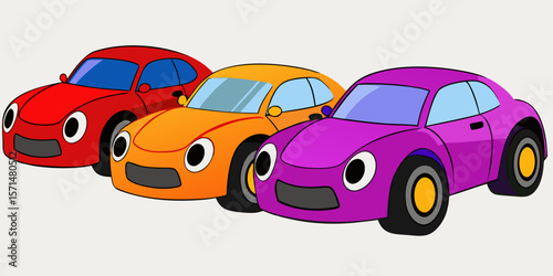 Funny red cartoon sports car vector illustration on a colorful background