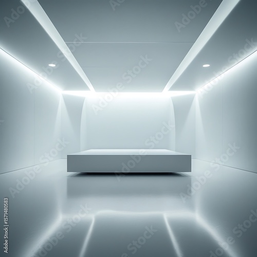 Wallpaper Mural High-contrast photograph of a sleek, futuristic minimal studio room with pristine, matte white walls that seem to blend seamlessly into the floor, creating an infinity-like effect.  Torontodigital.ca