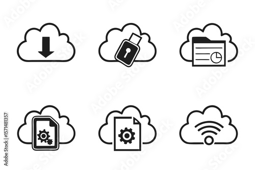 Cloud computing and data icons isolated on white background