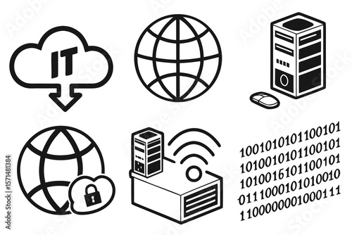 Information technology and network icons isolated on white background