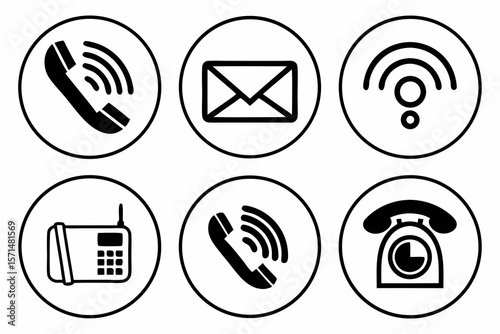 Contact methods icons isolated on white background in a circular shape