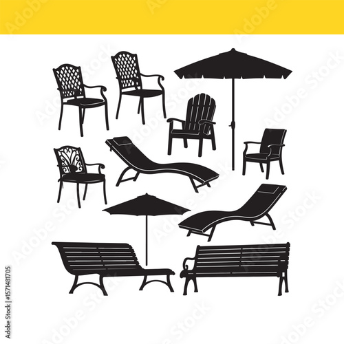 Elegant Outdoor Furniture Silhouettes Chairs, Loungers, Benches & Umbrellas