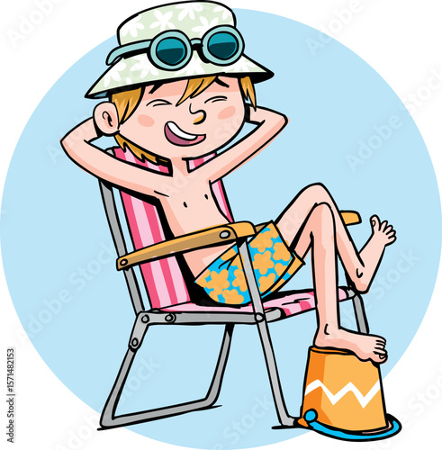 boy is sunbathing in a chair on the beach2.eps