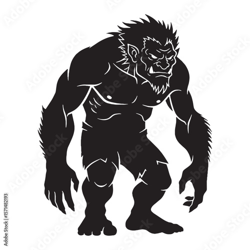 Premium Troll digital black artwork, a valuable element for professional presentations - Troll silhouette - Troll Vector - Silhouette of Troll - mythical beast vector

