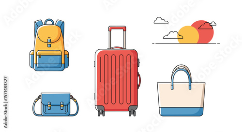 A collection of essential travel bags including backpacks suitcases shoulder bags and tote bags for modern journeys