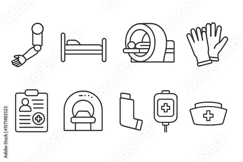Medical and healthcare line icon set. hospital, medicine symbols in outline style