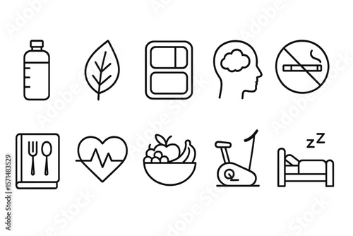 Healthy lifestyle line icon set. wellness, fitness, nutrition icons outlined collection