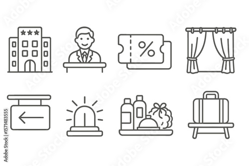 Hotel services outline icon set. hospitality, reservation, travel symbols collection