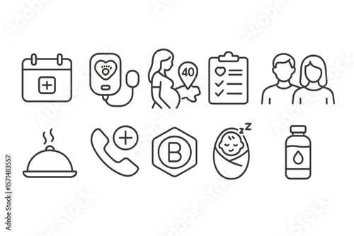 Health and family outline icon set. medical, lifestyle, care symbols linear style