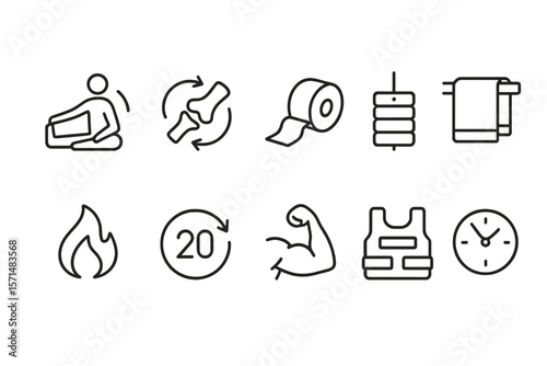 Fitness and wellness outline icon set. gym, health, exercise, workout icons collection