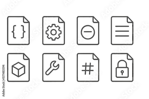 Programming, coding outline icon set. essential development, script tools icons