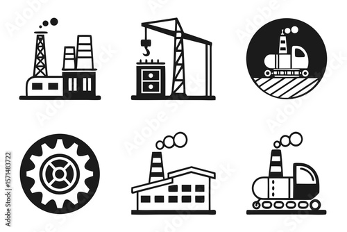 Industrial factory and construction icons isolated on white background