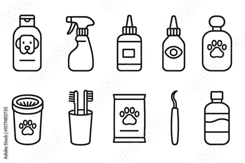 Pet care line icon set. grooming, hygiene essentials in a sleek outline style
