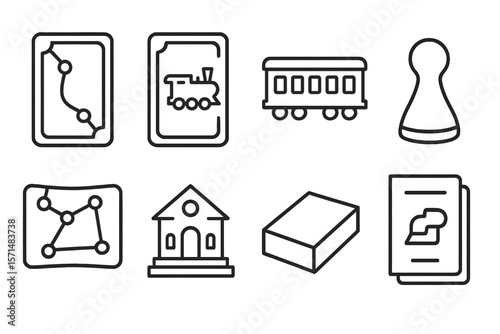 Board game outline icon set. gaming, strategy, card, puzzle symbols collection