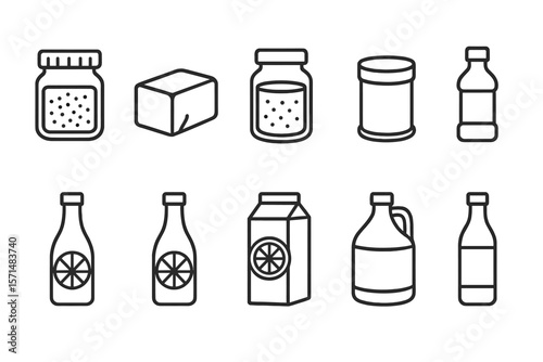 Food and beverage outline icon set. kitchen, pantry essentials outline collection