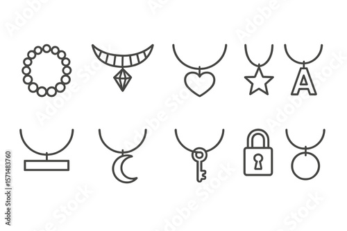 Jewelry outline icon set. necklace, pendant symbols line collection