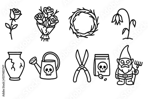 Gardening, nature line icon set. floral, horticulture tools linear collection