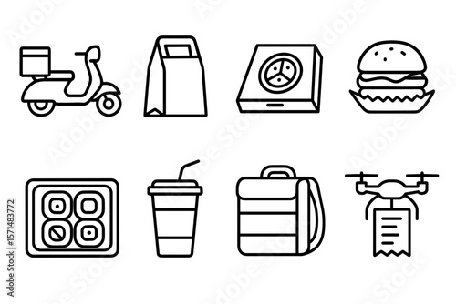 Food delivery icon set. seamless outline styling for modern food service themes