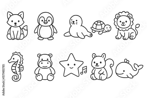 Animal outline icon set. cute, wildlife, marine, zoo, pets icons outline collection
