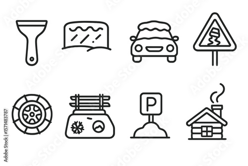 Winter safety icon set. essential flat icons for snowy weather precautions