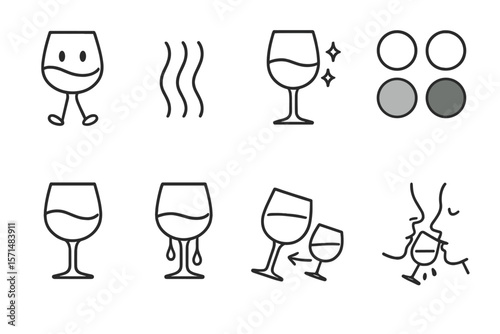Wine glass outline icon set. drinking, beverage, celebration symbols collection