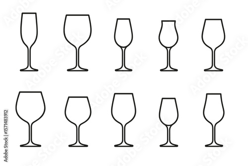 Drinkware line icon set. glasses, cups, mugs outline collection for kitchen
