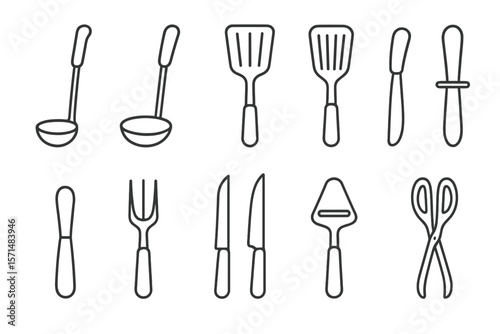 Kitchen tools line icon set. utensil, cooking equipment line illustrations collection