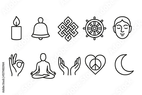 Spiritual, meditation line icon set. mindfulness, zen symbols line illustration