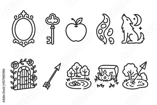 Fantasy, adventure outline icon set. mystical, magic icons in line art style