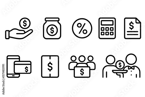 Finance and banking outline icon set. budget, investment, money outline collection