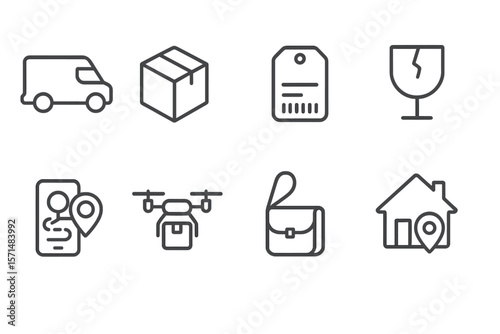 Delivery and logistics line icon set. shipping, parcel, package, home icons collection