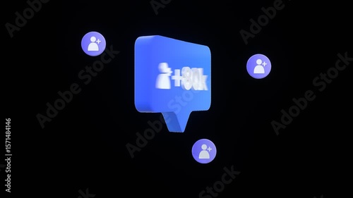 Looping animation of a floating follower counter icon with transparent background. Ideal for social media videos, content overlays and motion graphics. Social media follower counter animation.