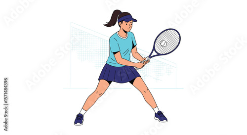 Young woman tennis player ready to hit the ball during a match on a court