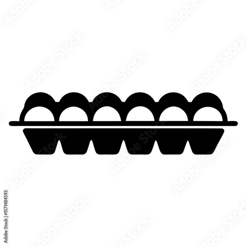 Black and white silhouette illustration of a carton of eggs, fully populated