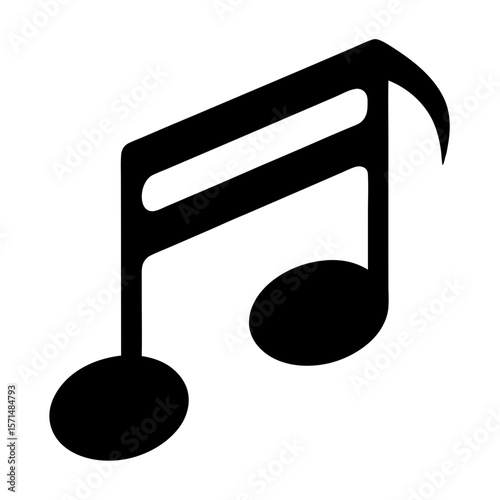 Stylized depiction of a sixteenth music note set on a white background
