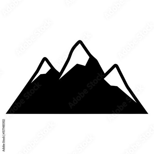 Stylized Black and White Mountain Range Silhouette with Snowy Peaks Icon