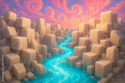 Fantasy Dreamy Scene Of Crystal River Through a Sugar Cube Canyon