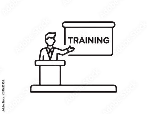 Man giving a presentation on training at a podium isolated on white background