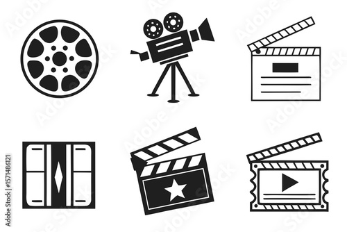 Movie and film icons isolated on white background for cinema