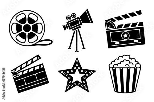 Movie and film icons isolated on white background for entertainment
