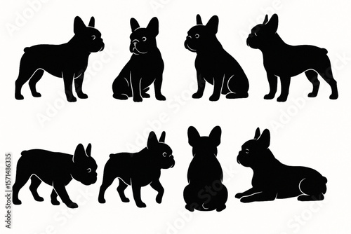 French Bulldog Silhouette Vector Set of Unique Dog Shapes Graphic on White Background