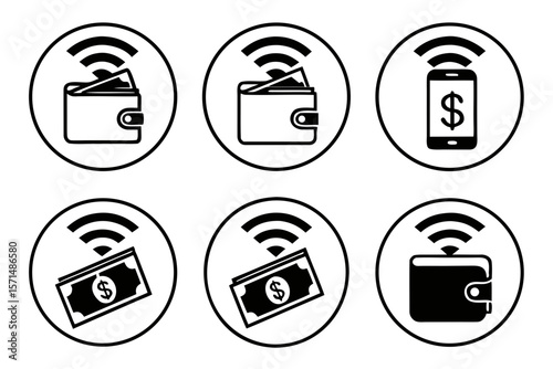 Digital wallets and mobile payments icons isolated on white background