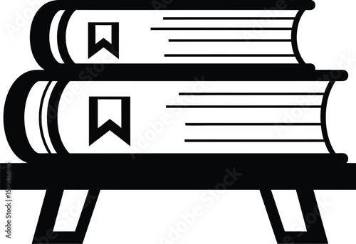 Illustration of two books stacked on a small table in black and white style