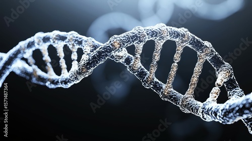 Detailed Silver Dna Double Helix Structure on Dark Background