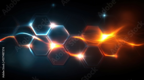 Futuristic Hexagon Network with Glowing Light Effects in Dark Background
