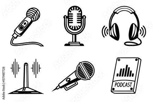 Various audio recording equipment isolated on white background